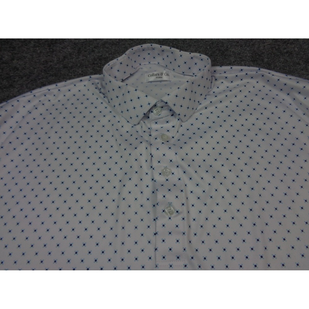 Collars And Co Polo Shirt Mens 2XL White Geometric Pattern Dress Collar Golf
